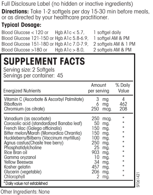 PERQUE Glucose Regulation Guard Supplement Facts